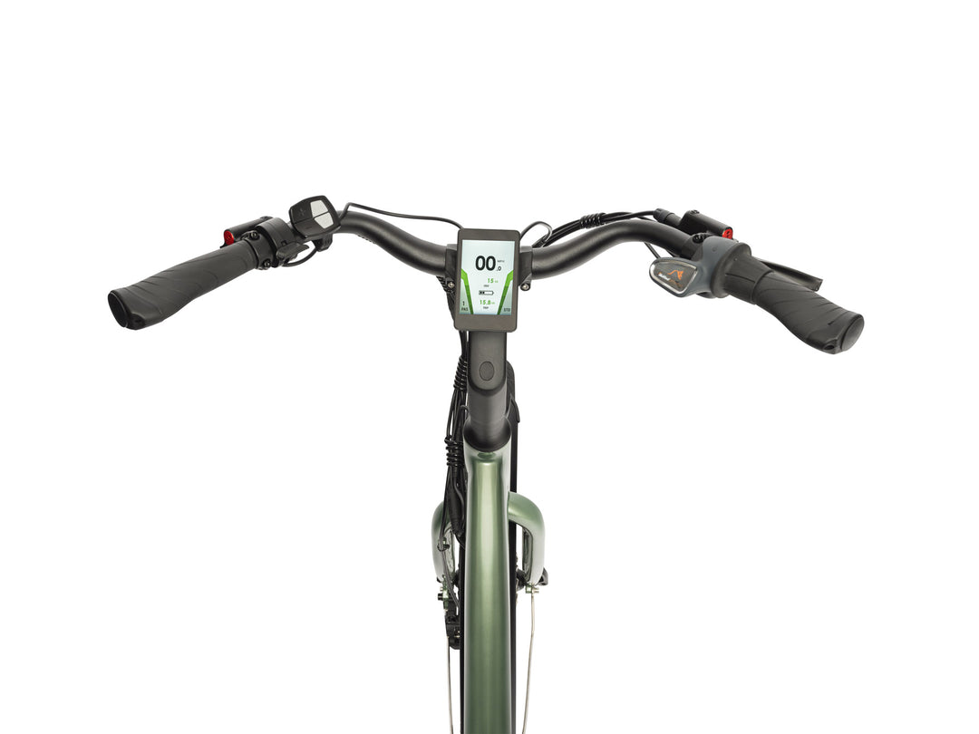 EVELO Galaxy SL Step Through Electric Bike- handlebars and display