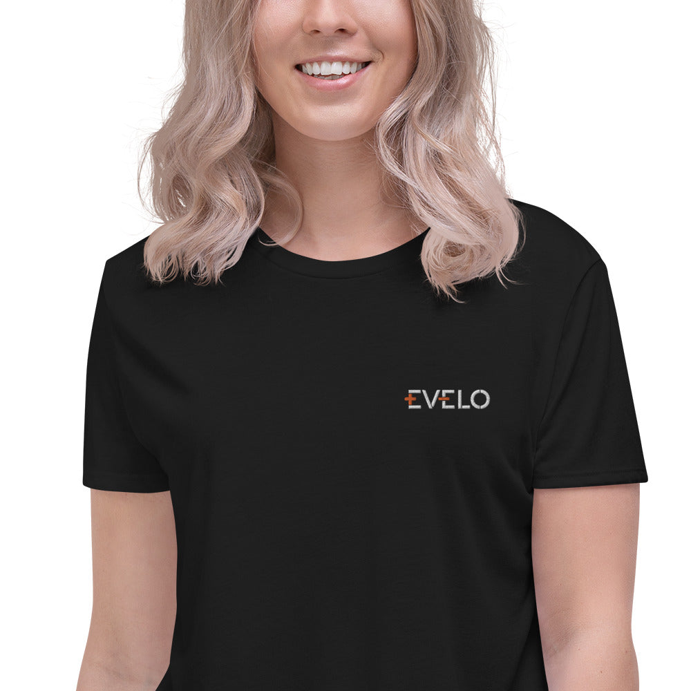 EVELO Womens Embroidered Flowy Crop Tee